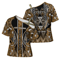 Aotearoa Kati Mamoe Cross Shoulder Shirt Maori Brown Tribal Paua Shell Pattern DT05 - Polynesian Pride