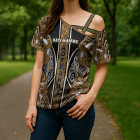 Aotearoa Kati Mamoe Cross Shoulder Shirt Maori Brown Tribal Paua Shell Pattern DT05 - Polynesian Pride
