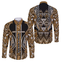 Aotearoa Kati Mamoe Family Matching Mermaid Dress and Hawaiian Shirt Maori Brown Tribal Paua Shell Pattern DT05 Dad's Shirt - Long Sleeve Brown - Polynesian Pride