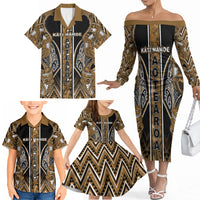 Aotearoa Kati Mamoe Family Matching Off The Shoulder Long Sleeve Dress and Hawaiian Shirt Maori Brown Tribal Paua Shell Pattern DT05 - Polynesian Pride