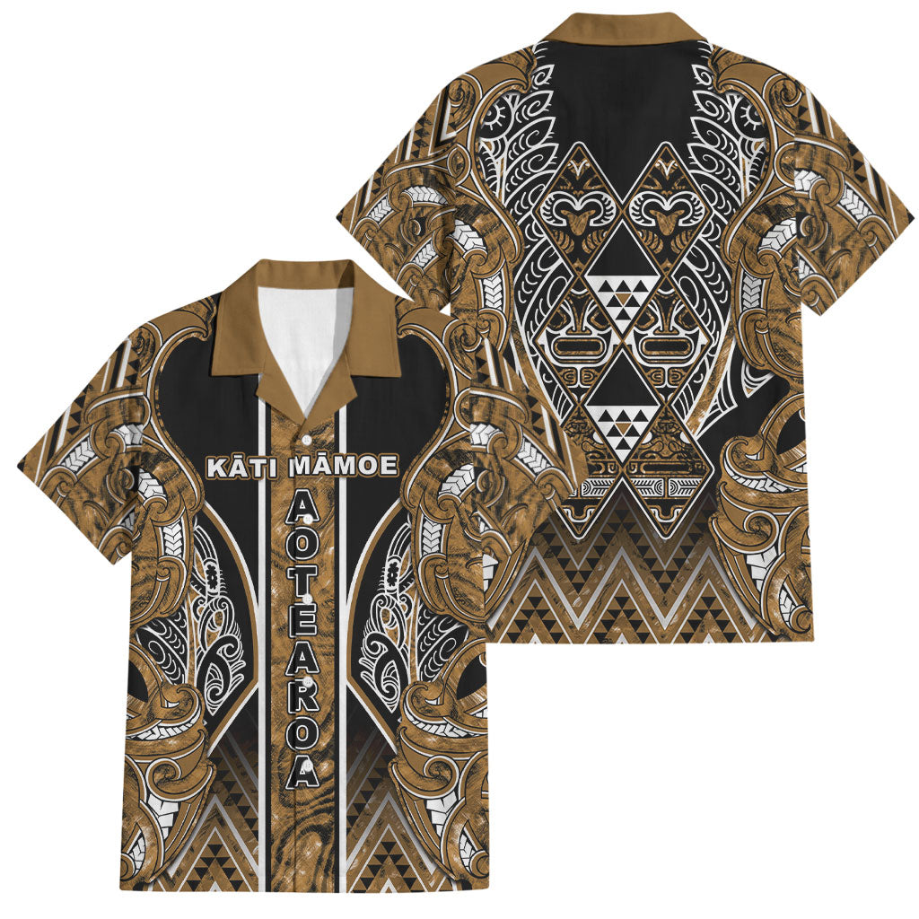 Aotearoa Kati Mamoe Family Matching Off The Shoulder Long Sleeve Dress and Hawaiian Shirt Maori Brown Tribal Paua Shell Pattern DT05 Dad's Shirt - Short Sleeve Brown - Polynesian Pride
