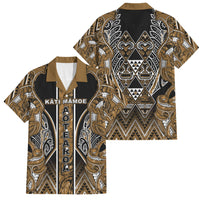 Aotearoa Kati Mamoe Family Matching Off The Shoulder Long Sleeve Dress and Hawaiian Shirt Maori Brown Tribal Paua Shell Pattern DT05 Dad's Shirt - Short Sleeve Brown - Polynesian Pride