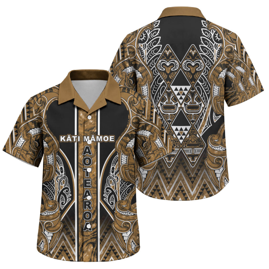 Aotearoa Kati Mamoe Family Matching Off The Shoulder Long Sleeve Dress and Hawaiian Shirt Maori Brown Tribal Paua Shell Pattern DT05 Son's Shirt Brown - Polynesian Pride