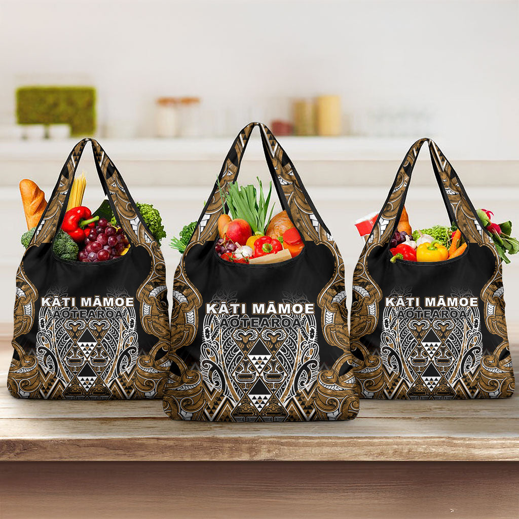 Aotearoa Kati Mamoe Grocery Bag Maori Brown Tribal Paua Shell Pattern DT05 3-pack One Size Brown - Polynesian Pride