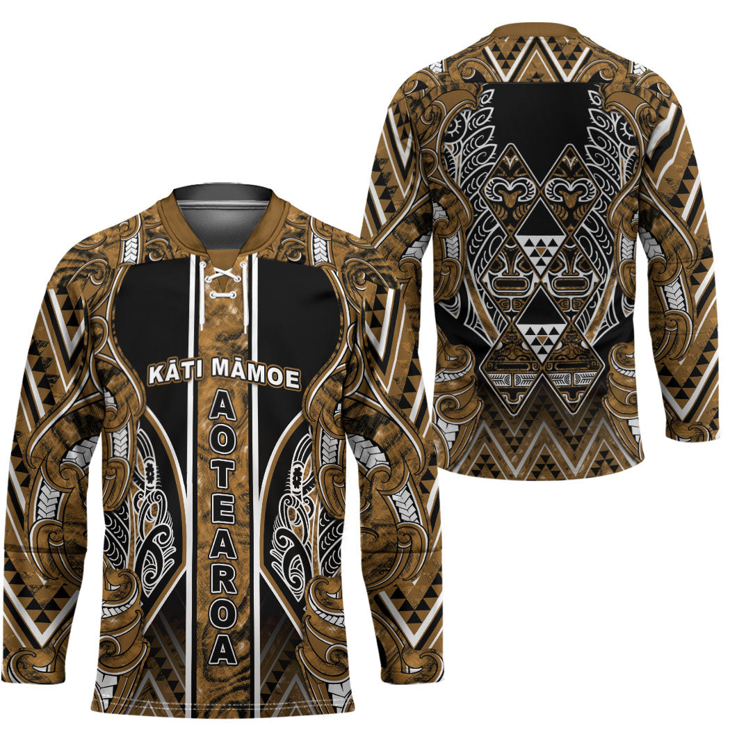 Aotearoa Kati Mamoe Hockey Jersey Maori Brown Tribal Paua Shell Pattern DT05 - Polynesian Pride