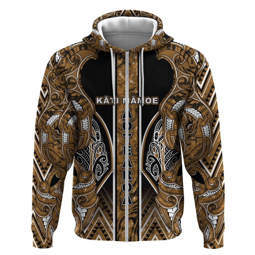 Aotearoa Kati Mamoe Hoodie Maori Brown Tribal Paua Shell Pattern DT05 Zip Hoodie Brown - Polynesian Pride