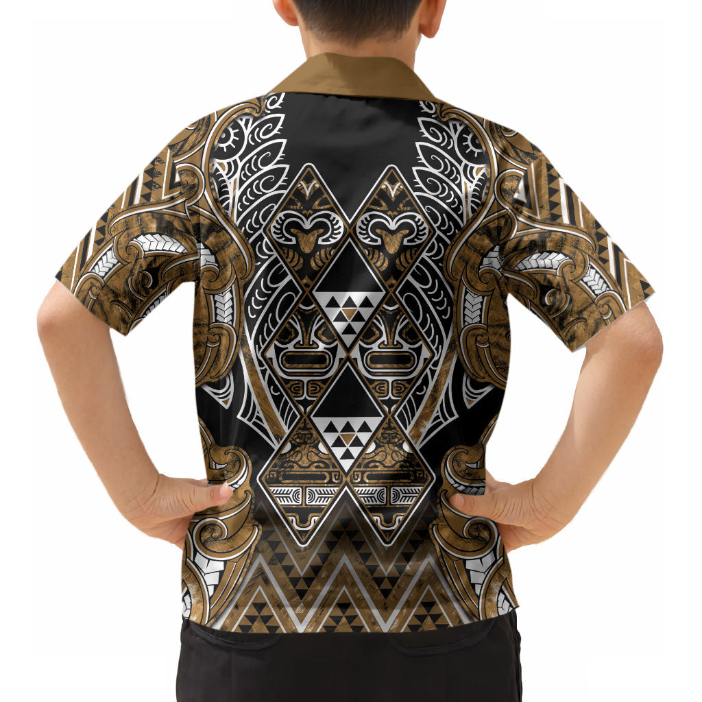 Aotearoa Kati Mamoe Kid Hawaiian Shirt Maori Brown Tribal Paua Shell Pattern DT05 - Polynesian Pride