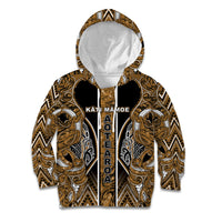 Aotearoa Kati Mamoe Kid Hoodie Maori Brown Tribal Paua Shell Pattern DT05 Hoodie Brown - Polynesian Pride