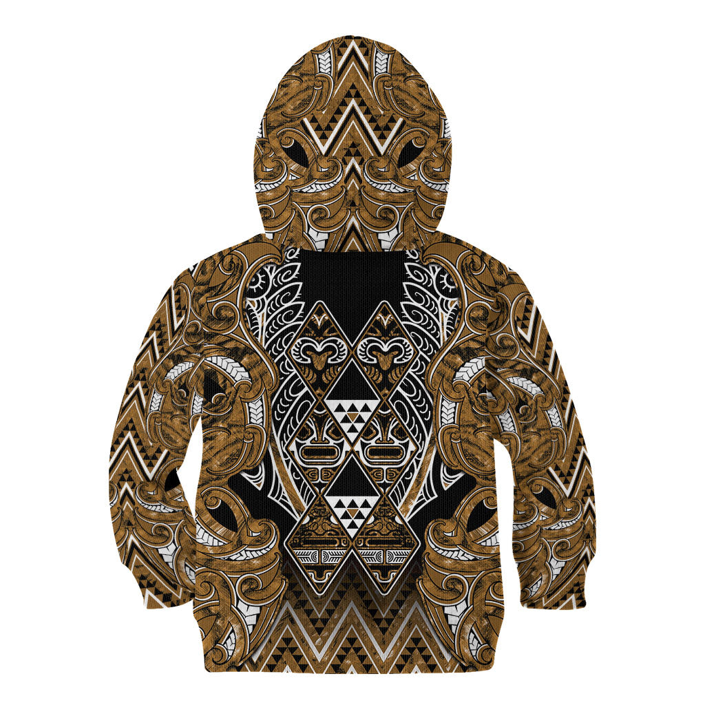 Aotearoa Kati Mamoe Kid Hoodie Maori Brown Tribal Paua Shell Pattern DT05 - Polynesian Pride