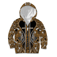 Aotearoa Kati Mamoe Kid Hoodie Maori Brown Tribal Paua Shell Pattern DT05 Zip Hoodie Brown - Polynesian Pride