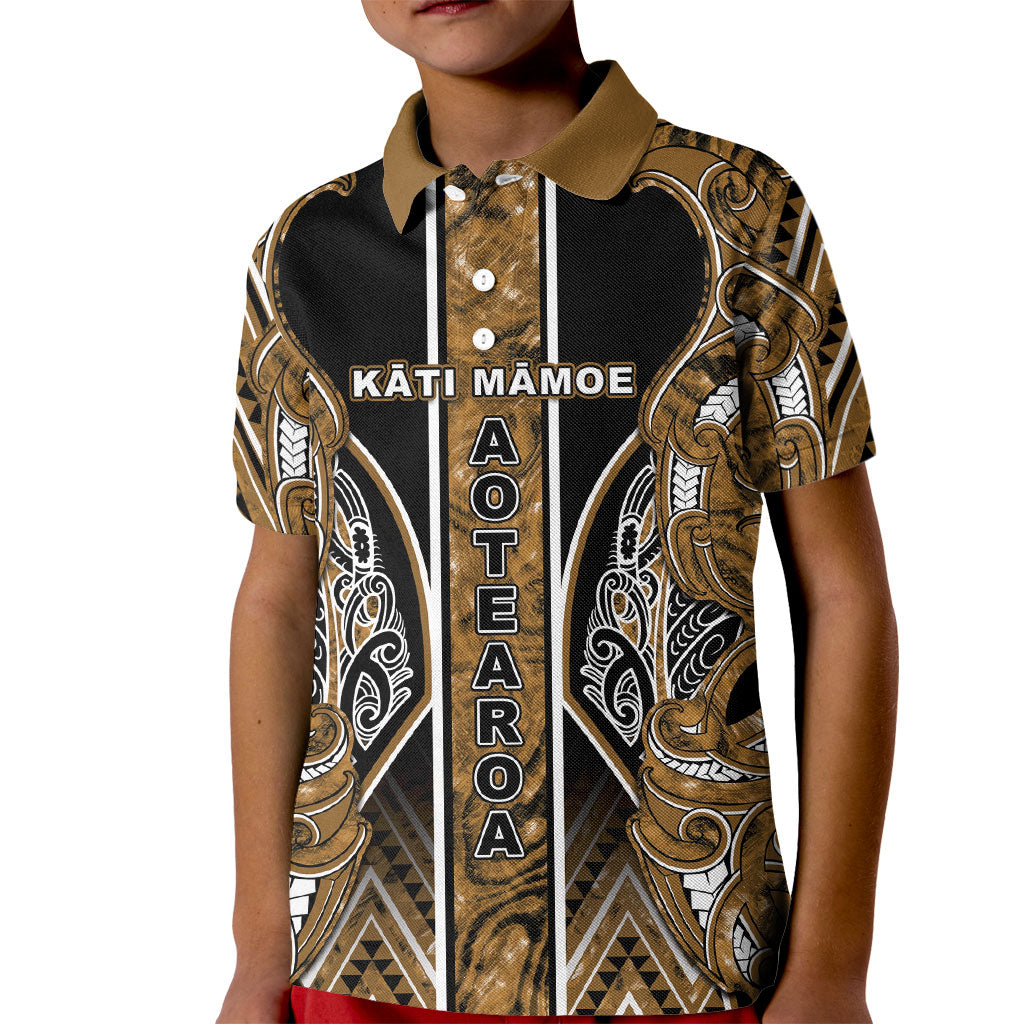 Aotearoa Kati Mamoe Kid Polo Shirt Maori Brown Tribal Paua Shell Pattern DT05 Kid Brown - Polynesian Pride