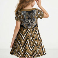 Aotearoa Kati Mamoe Kid Short Sleeve Dress Maori Brown Tribal Paua Shell Pattern DT05 - Polynesian Pride