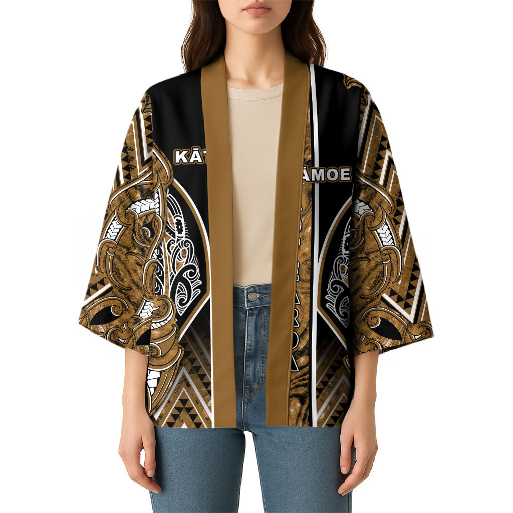 Aotearoa Kati Mamoe Kimono Maori Brown Tribal Paua Shell Pattern DT05 - Polynesian Pride