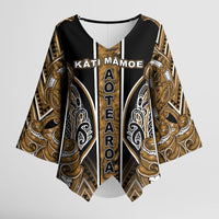 Aotearoa Kati Mamoe Kimono Sleeve Blouse Maori Brown Tribal Paua Shell Pattern DT05 Female Brown - Polynesian Pride