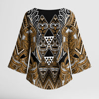 Aotearoa Kati Mamoe Kimono Sleeve Blouse Maori Brown Tribal Paua Shell Pattern DT05 - Polynesian Pride