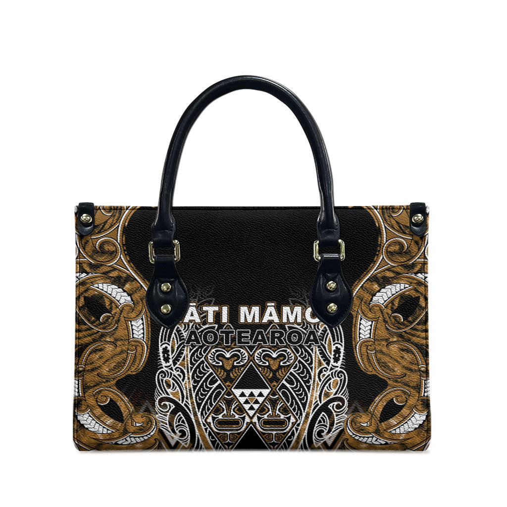 Aotearoa Kati Mamoe Leather Bag Maori Brown Tribal Paua Shell Pattern DT05 - Polynesian Pride