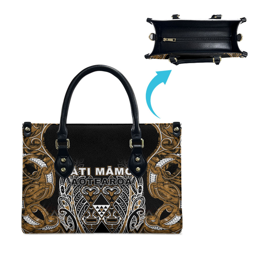 Aotearoa Kati Mamoe Leather Bag Maori Brown Tribal Paua Shell Pattern DT05 - Polynesian Pride