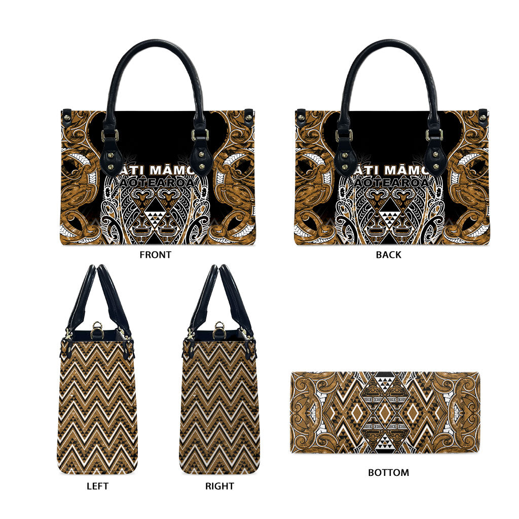 Aotearoa Kati Mamoe Leather Bag Maori Brown Tribal Paua Shell Pattern DT05 - Polynesian Pride