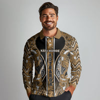 Aotearoa Kati Mamoe Long Sleeve Polo Shirt Maori Brown Tribal Paua Shell Pattern DT05 - Polynesian Pride