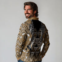 Aotearoa Kati Mamoe Long Sleeve Polo Shirt Maori Brown Tribal Paua Shell Pattern DT05 - Polynesian Pride