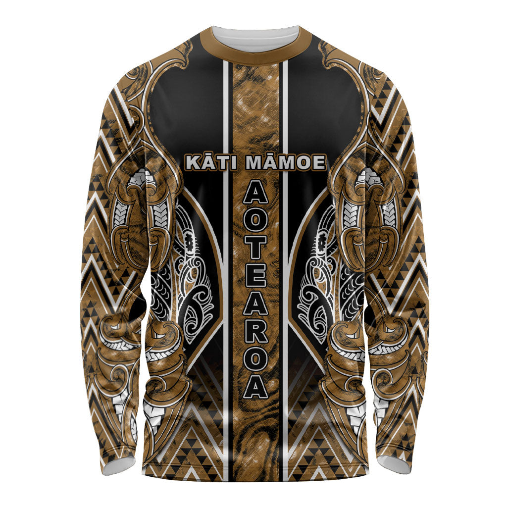 Aotearoa Kati Mamoe Long Sleeve Shirt Maori Brown Tribal Paua Shell Pattern DT05 Unisex Brown - Polynesian Pride