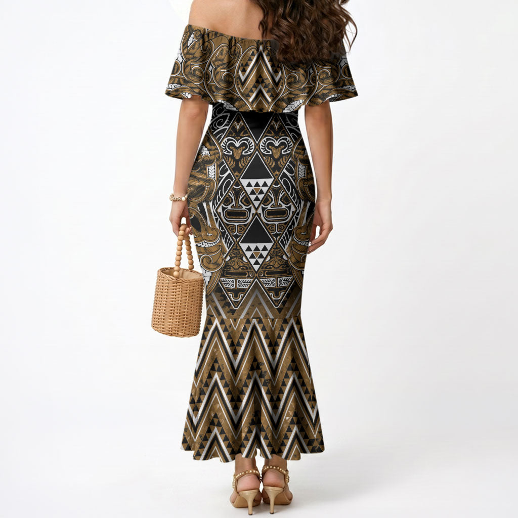 Aotearoa Kati Mamoe Mermaid Dress Maori Brown Tribal Paua Shell Pattern DT05 - Polynesian Pride