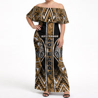 Aotearoa Kati Mamoe Off Shoulder Maxi Dress Maori Brown Tribal Paua Shell Pattern DT05 Women Brown - Polynesian Pride