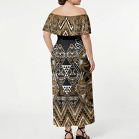 Aotearoa Kati Mamoe Off Shoulder Maxi Dress Maori Brown Tribal Paua Shell Pattern DT05 - Polynesian Pride