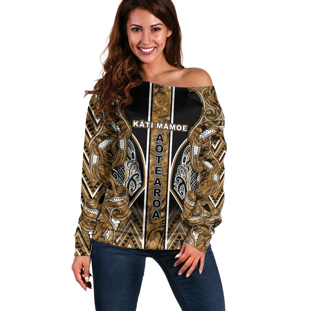 Aotearoa Kati Mamoe Off Shoulder Sweater Maori Brown Tribal Paua Shell Pattern DT05 Women Brown - Polynesian Pride