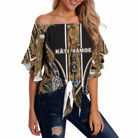 Aotearoa Kati Mamoe Off Shoulder Wrap Waist Top Maori Brown Tribal Paua Shell Pattern DT05 Brown - Polynesian Pride