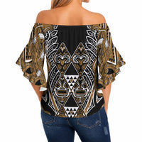 Aotearoa Kati Mamoe Off Shoulder Wrap Waist Top Maori Brown Tribal Paua Shell Pattern DT05 - Polynesian Pride