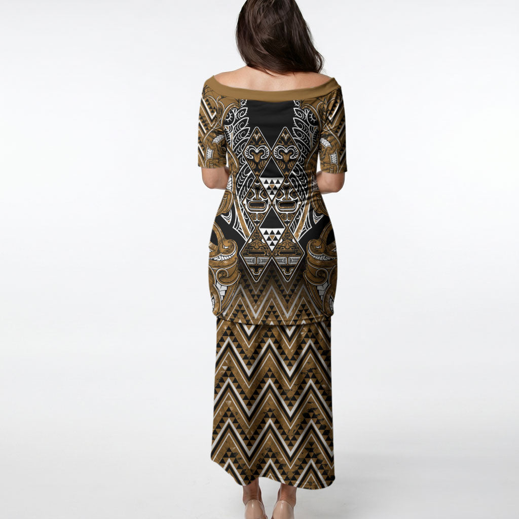 Aotearoa Kati Mamoe Puletasi Maori Brown Tribal Paua Shell Pattern DT05 - Polynesian Pride