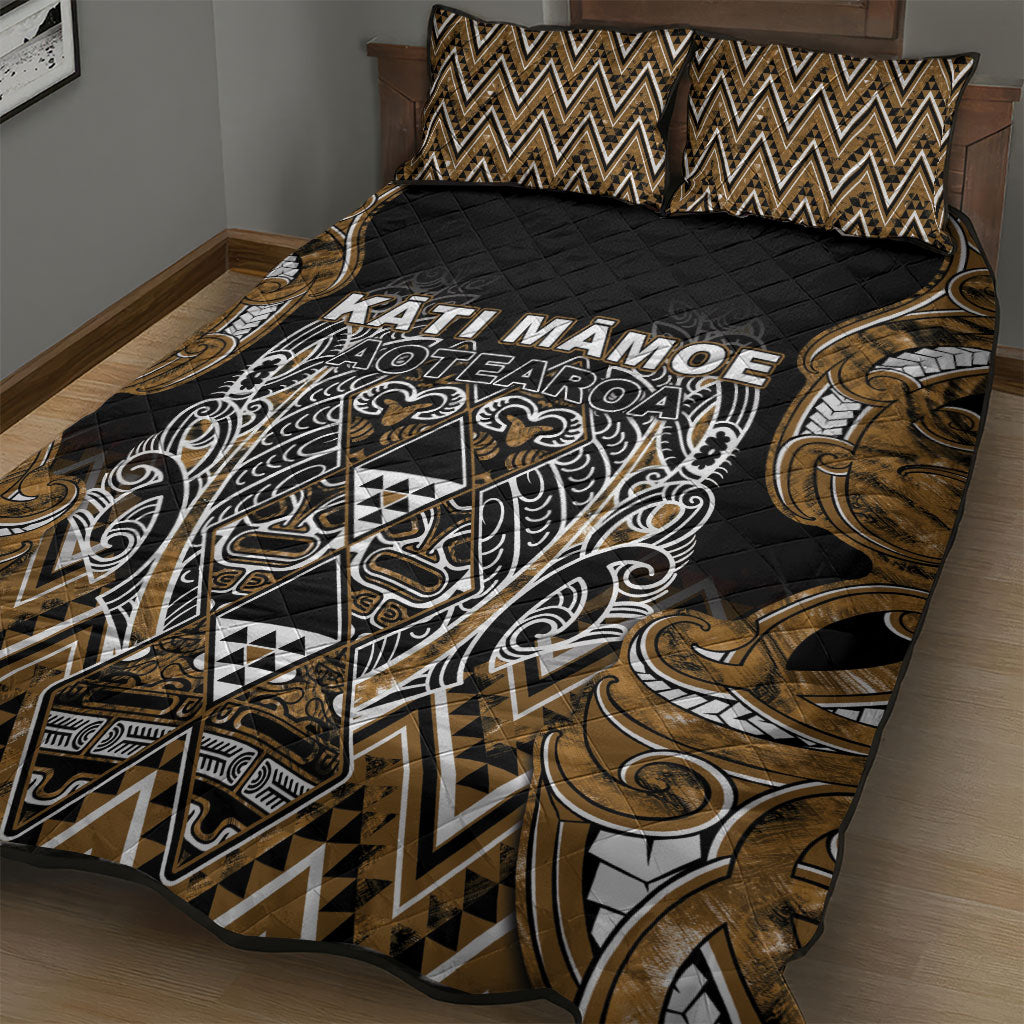 Aotearoa Kati Mamoe Quilt Bed Set Maori Brown Tribal Paua Shell Pattern DT05 - Polynesian Pride