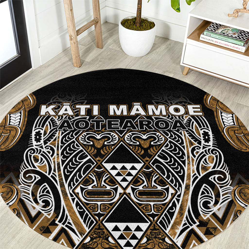 Aotearoa Kati Mamoe Round Carpet Maori Brown Tribal Paua Shell Pattern DT05 Brown - Polynesian Pride