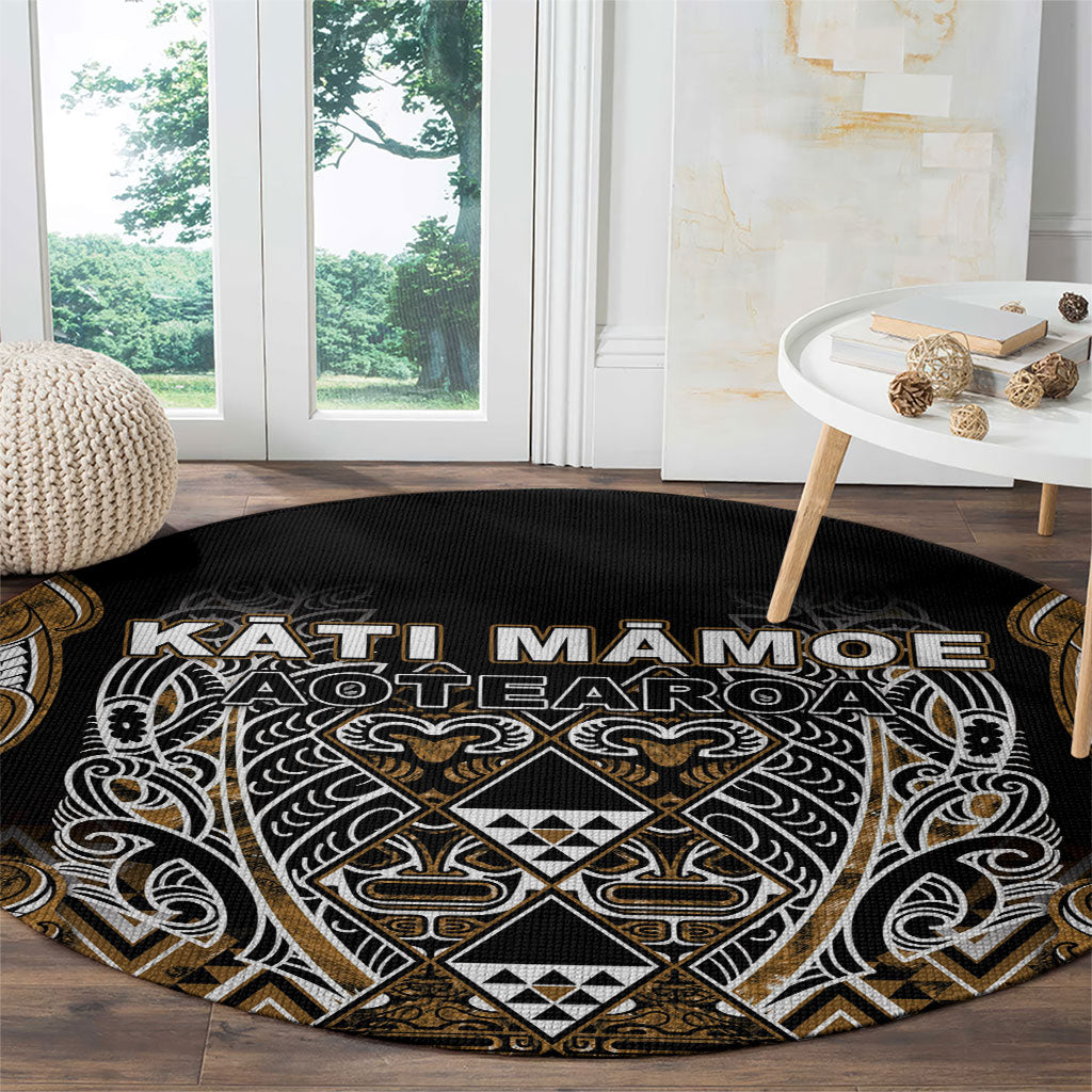 Aotearoa Kati Mamoe Round Carpet Maori Brown Tribal Paua Shell Pattern DT05 - Polynesian Pride