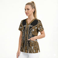 Aotearoa Kati Mamoe Scrub Top Maori Brown Tribal Paua Shell Pattern DT05 - Polynesian Pride