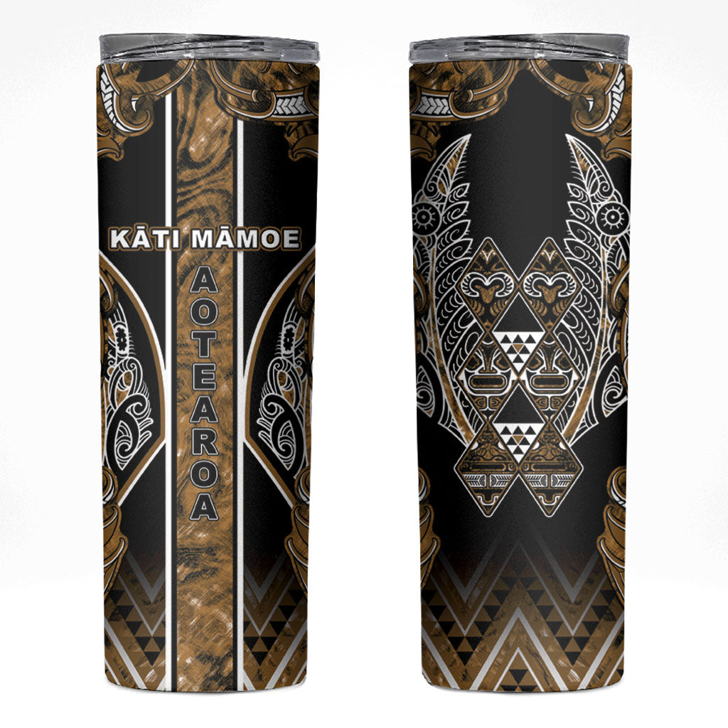 Aotearoa Kati Mamoe Skinny Tumbler Maori Brown Tribal Paua Shell Pattern DT05 Brown - Polynesian Pride