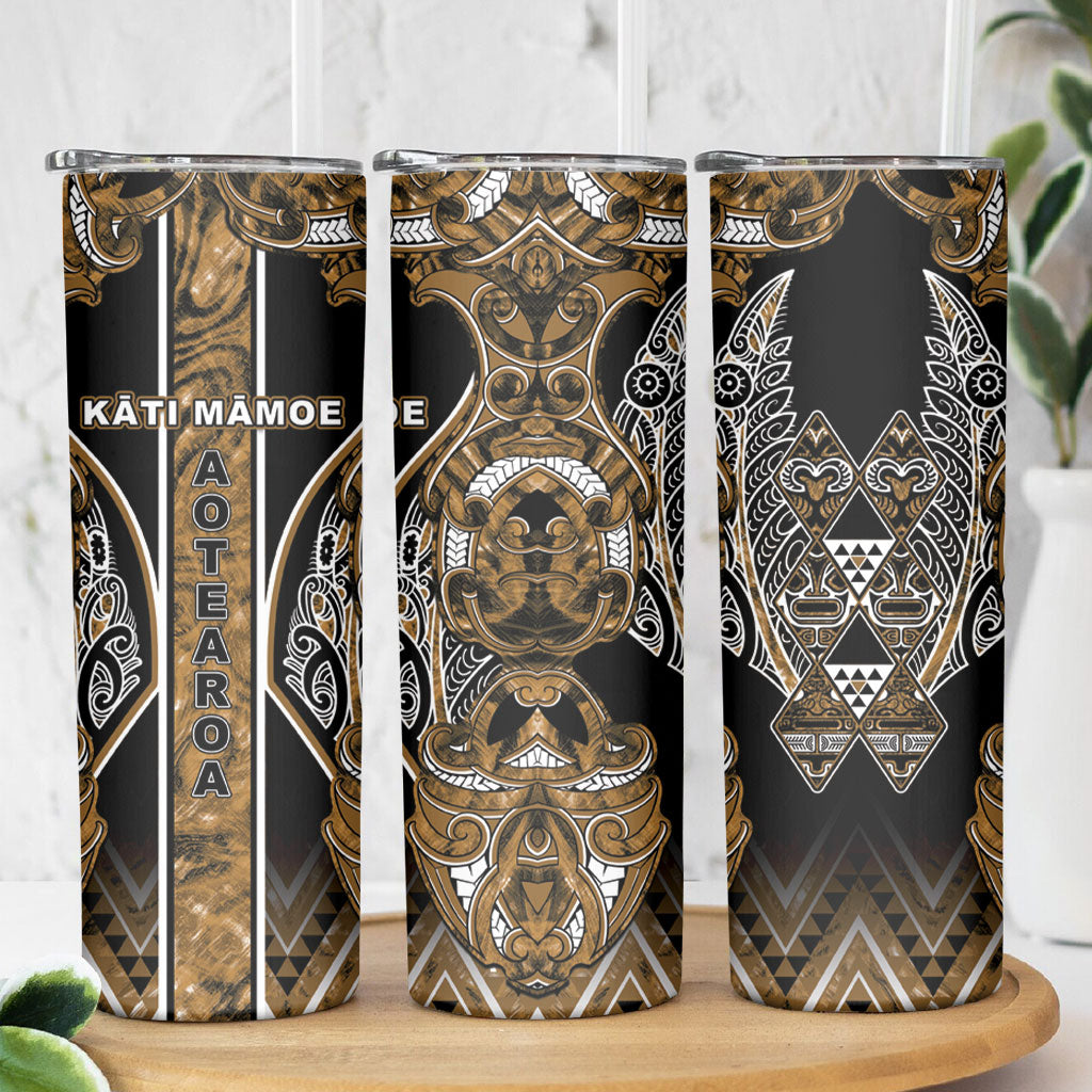 Aotearoa Kati Mamoe Skinny Tumbler Maori Brown Tribal Paua Shell Pattern DT05 - Polynesian Pride