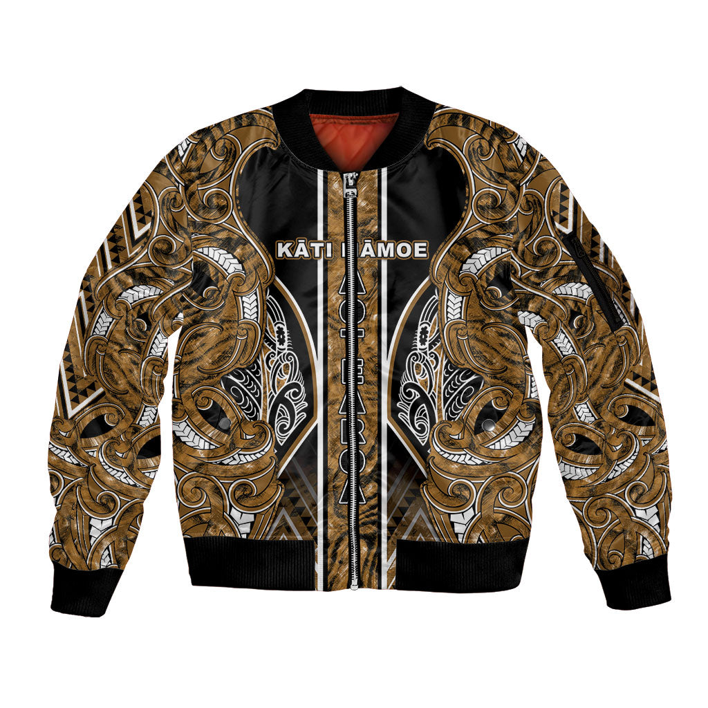 Aotearoa Kati Mamoe Sleeve Zip Bomber Jacket Maori Brown Tribal Paua Shell Pattern DT05 Unisex Brown - Polynesian Pride