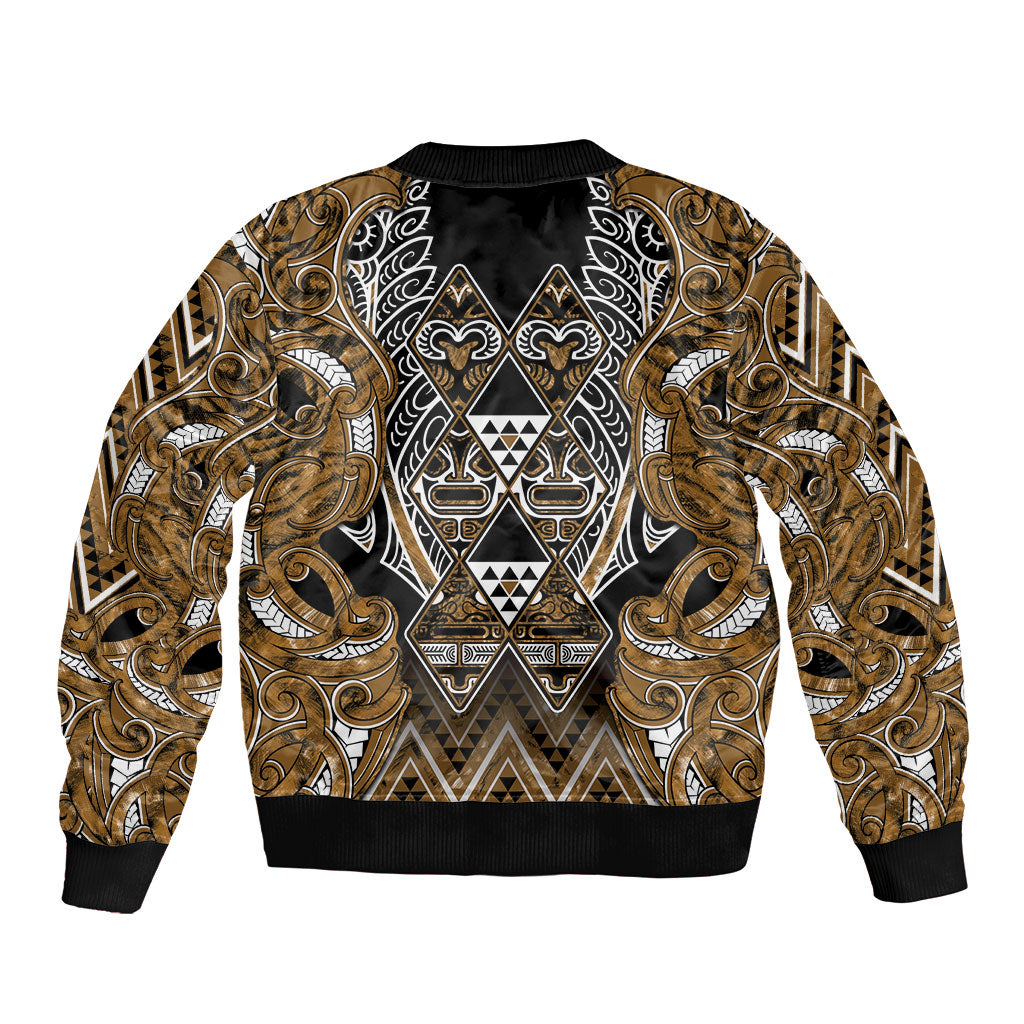 Aotearoa Kati Mamoe Sleeve Zip Bomber Jacket Maori Brown Tribal Paua Shell Pattern DT05 - Polynesian Pride