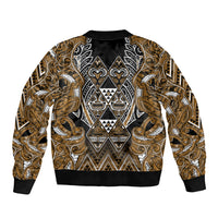 Aotearoa Kati Mamoe Sleeve Zip Bomber Jacket Maori Brown Tribal Paua Shell Pattern DT05 - Polynesian Pride