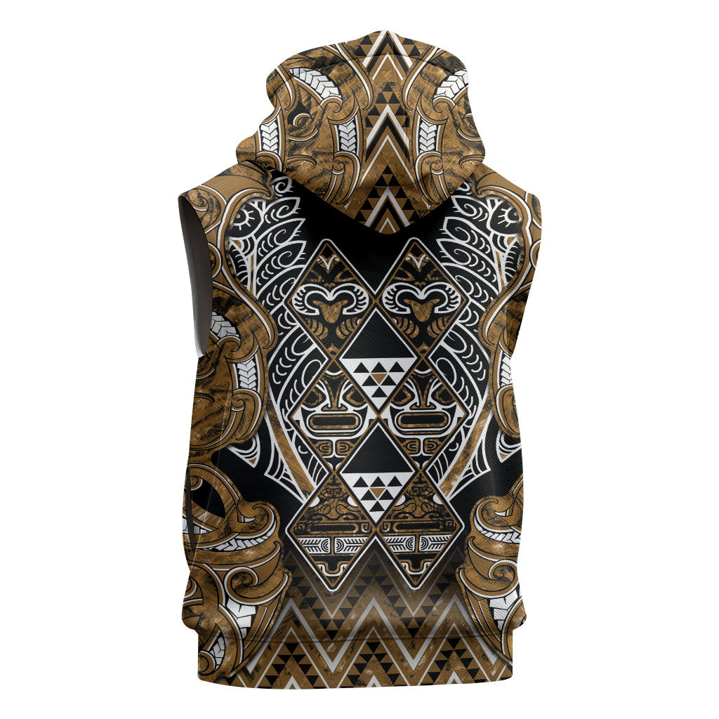 Aotearoa Kati Mamoe Sleeveless Hoodie Maori Brown Tribal Paua Shell Pattern DT05 - Polynesian Pride