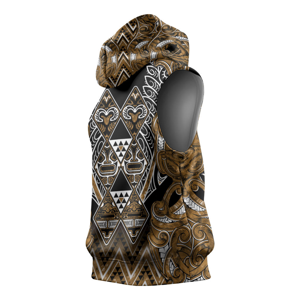 Aotearoa Kati Mamoe Sleeveless Hoodie Maori Brown Tribal Paua Shell Pattern DT05 - Polynesian Pride