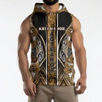 Aotearoa Kati Mamoe Sleeveless Hoodie Maori Brown Tribal Paua Shell Pattern DT05 - Polynesian Pride