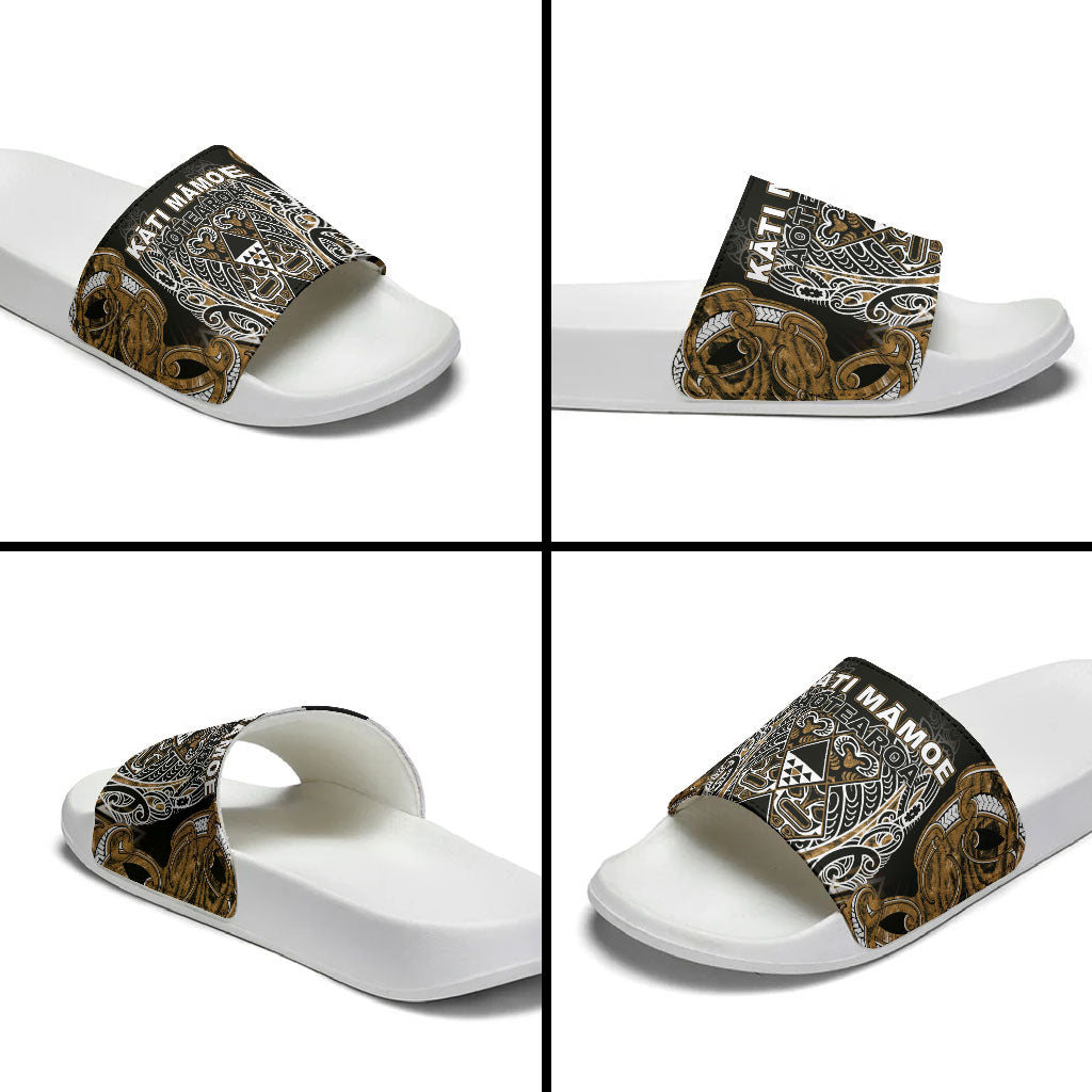Aotearoa Kati Mamoe Slide Sandals Maori Brown Tribal Paua Shell Pattern DT05 - Polynesian Pride