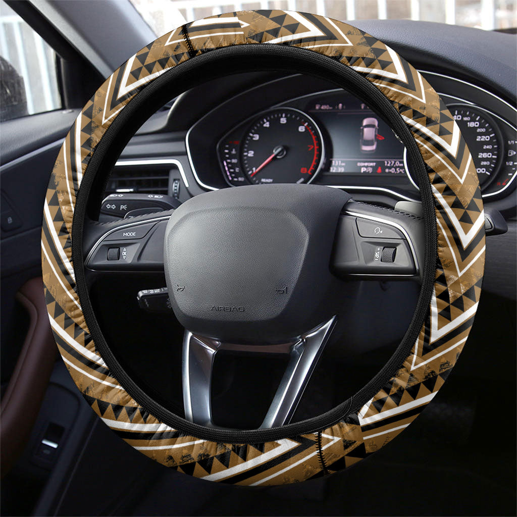 Aotearoa Kati Mamoe Steering Wheel Cover Maori Brown Tribal Paua Shell Pattern DT05 - Polynesian Pride