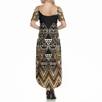 Aotearoa Kati Mamoe Summer Maxi Dress Maori Brown Tribal Paua Shell Pattern DT05 - Polynesian Pride