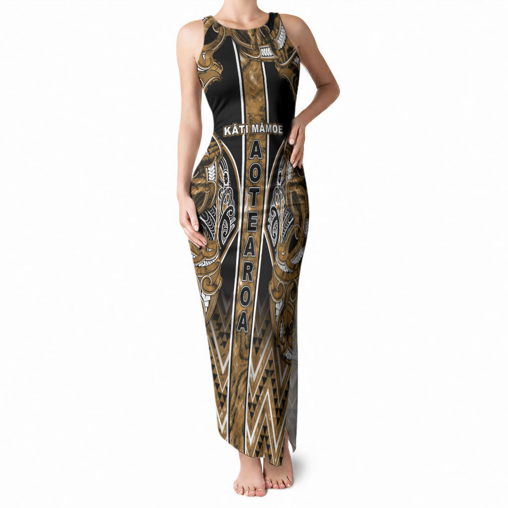 Aotearoa Kati Mamoe Tank Maxi Dress Maori Brown Tribal Paua Shell Pattern DT05 Women Brown - Polynesian Pride