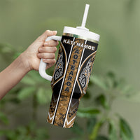Aotearoa Kati Mamoe Tumbler With Handle Maori Brown Tribal Paua Shell Pattern DT05 - Polynesian Pride