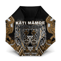 Aotearoa Kati Mamoe Umbrella Maori Brown Tribal Paua Shell Pattern DT05 One Size Folded 11.42 inch Opened Diameter 37.4 inch Brown - Polynesian Pride